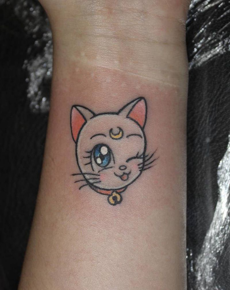 卡通猫小姐纹身图片_手臂新传统New School卡通动漫猫纹身图案