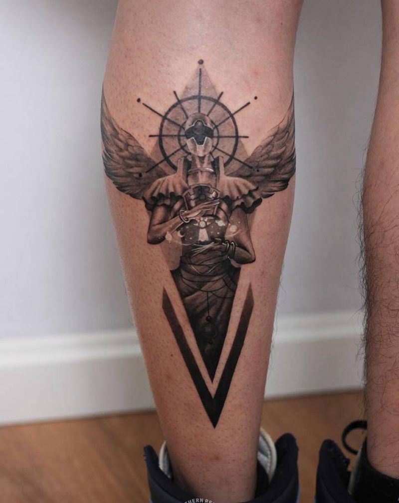 有光有希望纹身图片_腿部天使纹身图案