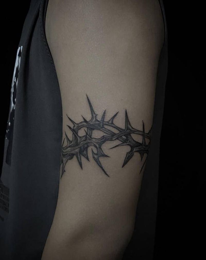 臂环 荆棘纹身图片_手臂图腾black work荆棘臂环纹身图案