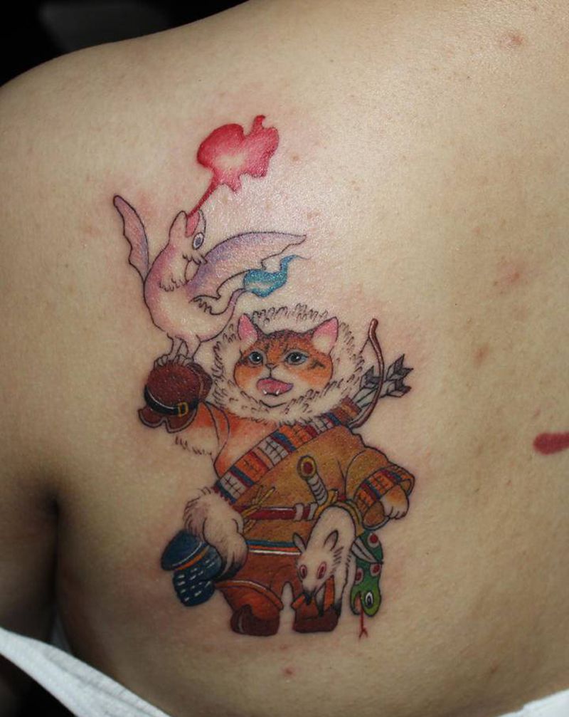 猫纹身图片_肩部新传统欧美写实猫卡通纹身图案