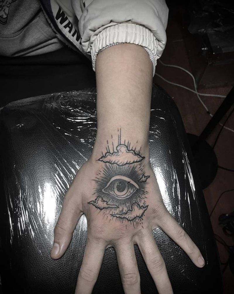 满背纹身图片_手部Old School图腾眼睛手背原创纹身图案
