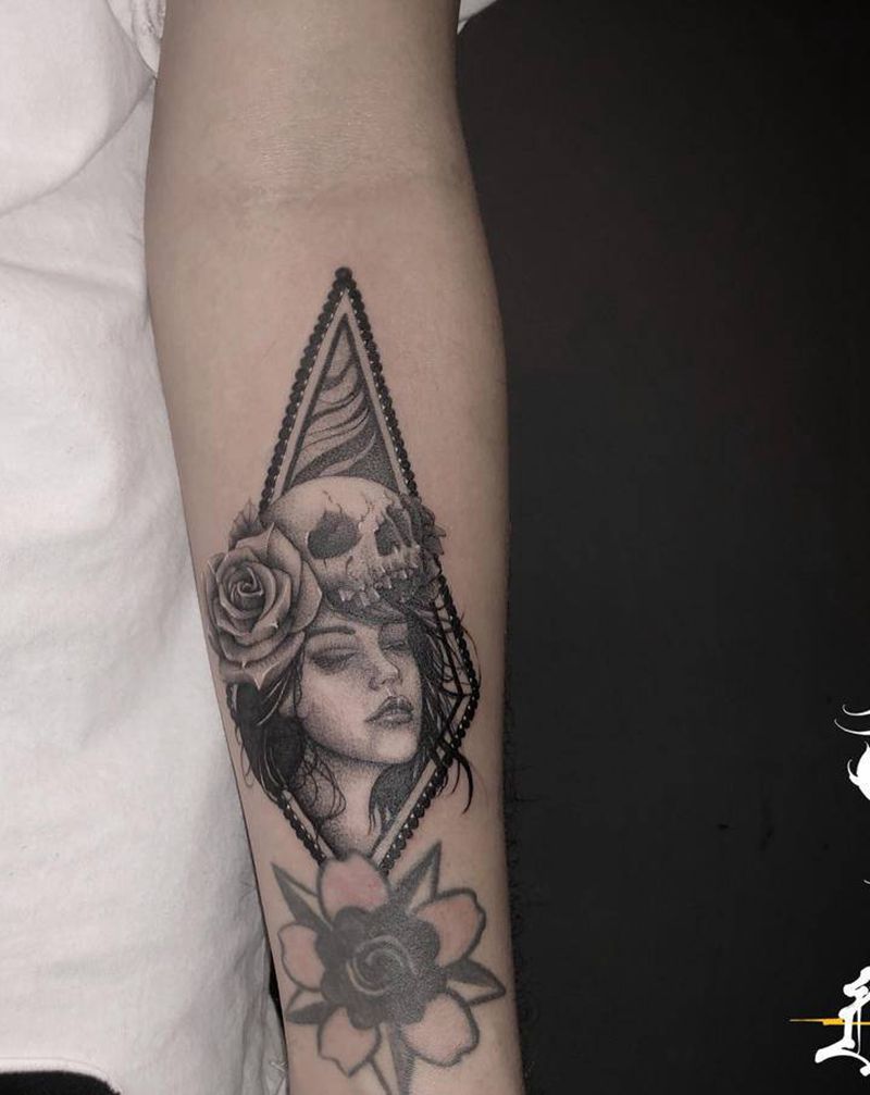 欧美黑灰纹身图片_手臂欧美写实点刺纹身图案