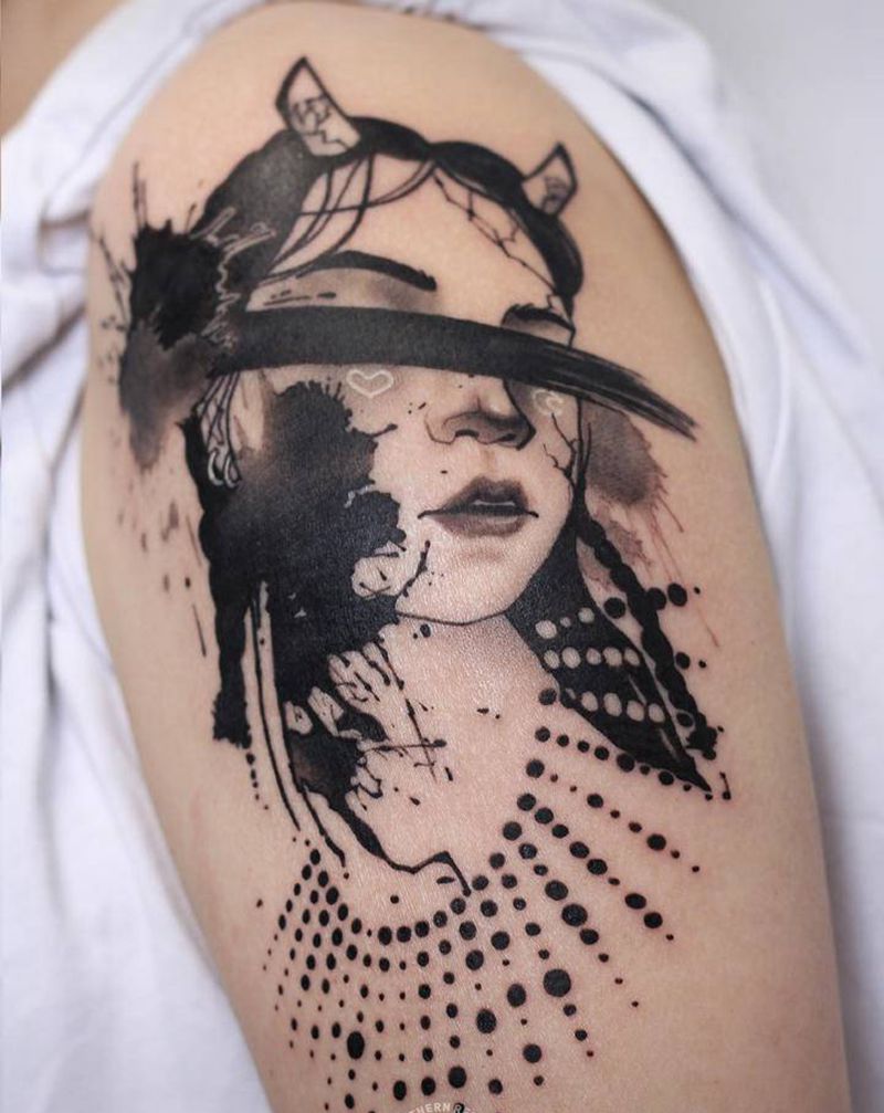 创意肖像纹身图片_手臂肖像创意泼墨纹身图案