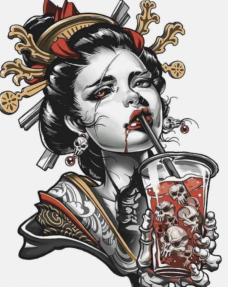 天冷喝点撒( ૢ⁼̴̤̆ ꇴ纹身图片_Old SchoolNew School纹身图案