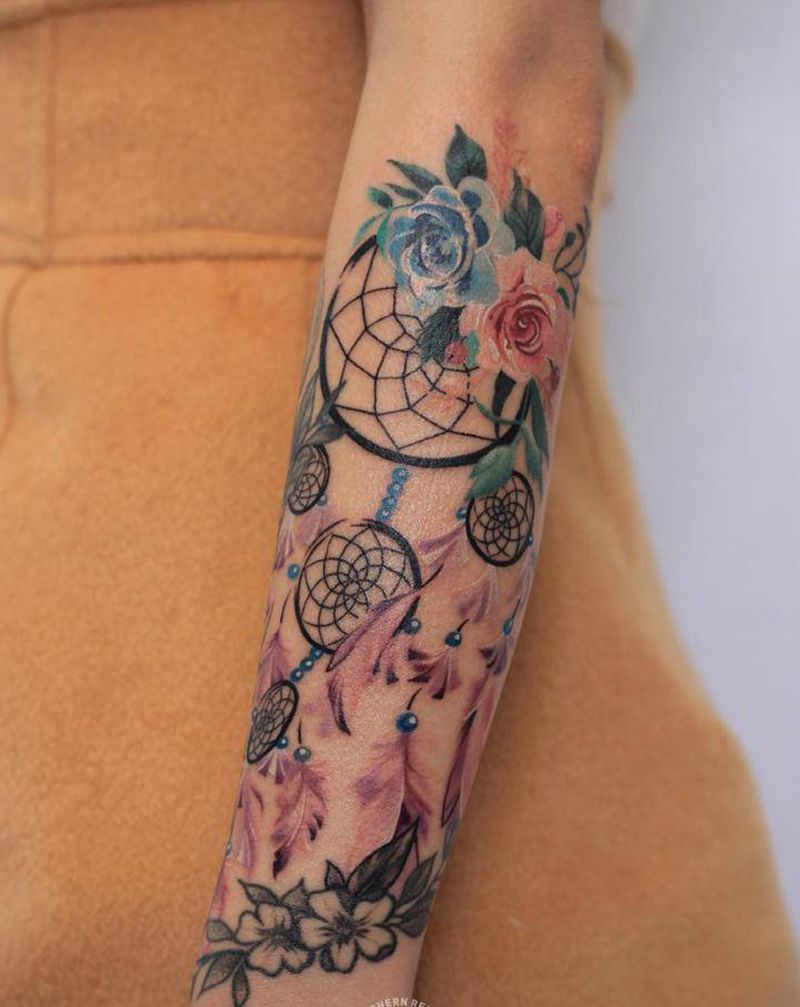 捕梦网纹身图片_手臂水彩纹身图案