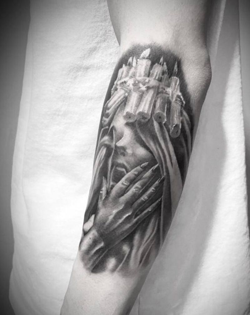 僵尸新娘纹身图片_手臂欧美写实纹身图案