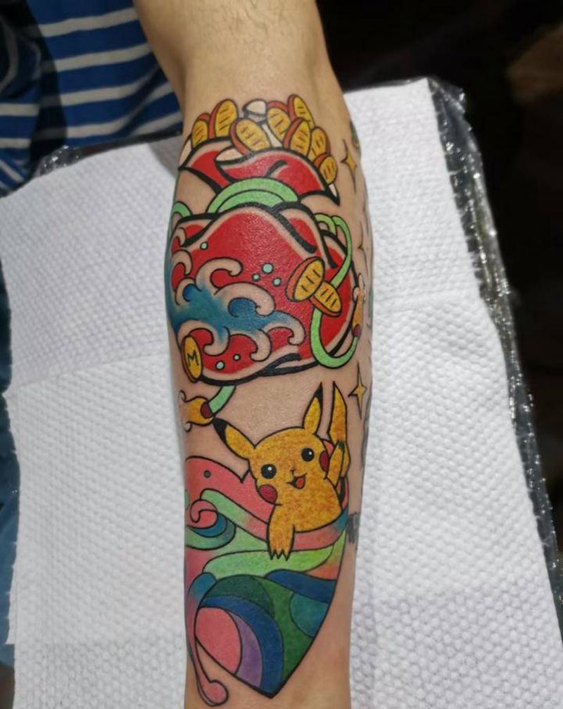 皮卡皮卡丘纹身图片_手臂新传统纹身图案