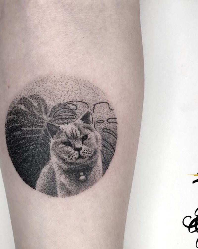 猫纹身图片_手部手臂点刺纹身图案