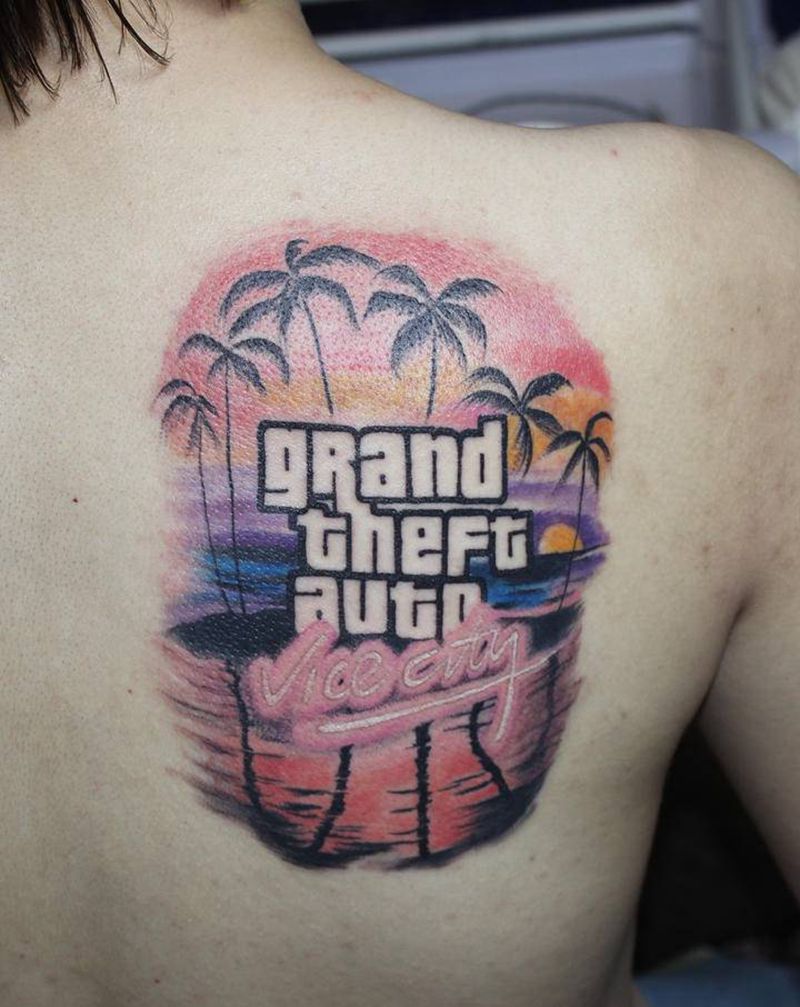 GTA纹身图片_背部新传统New SchoolGTA5重彩游戏纹身图案
