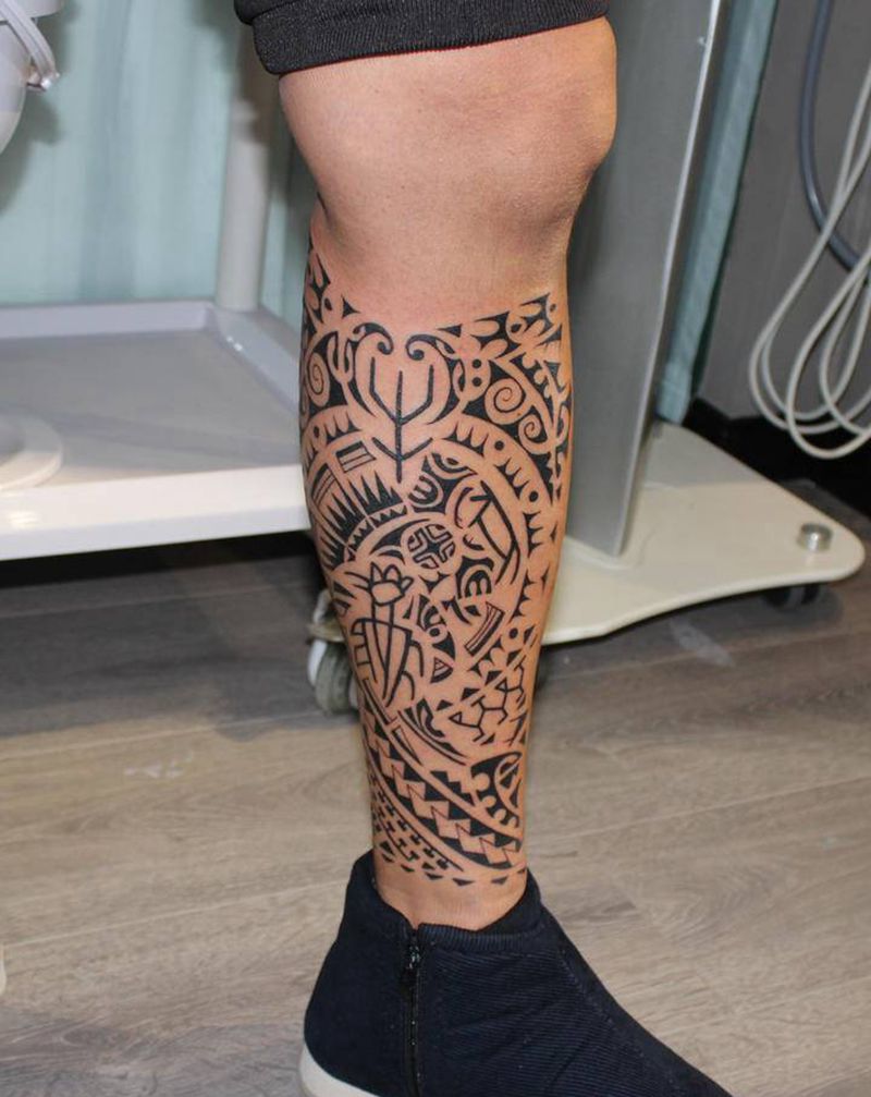 玛雅图腾➕象形生肖纹身图片_腿部图腾花体字玛雅图腾生肖象形文字纹身图案