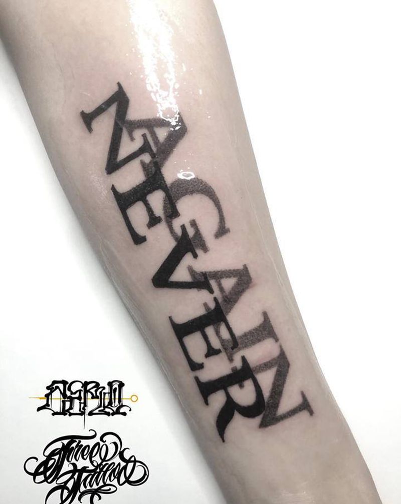 neveragain纹身图片_手臂点刺纹身图案