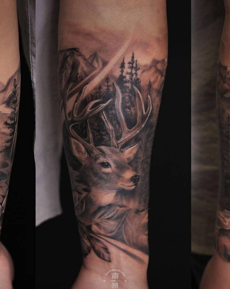 雪峰森林纹身图片_手臂纹身图案