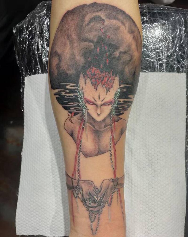 洛煌笈纹身图片_手臂新传统水墨纹身图案