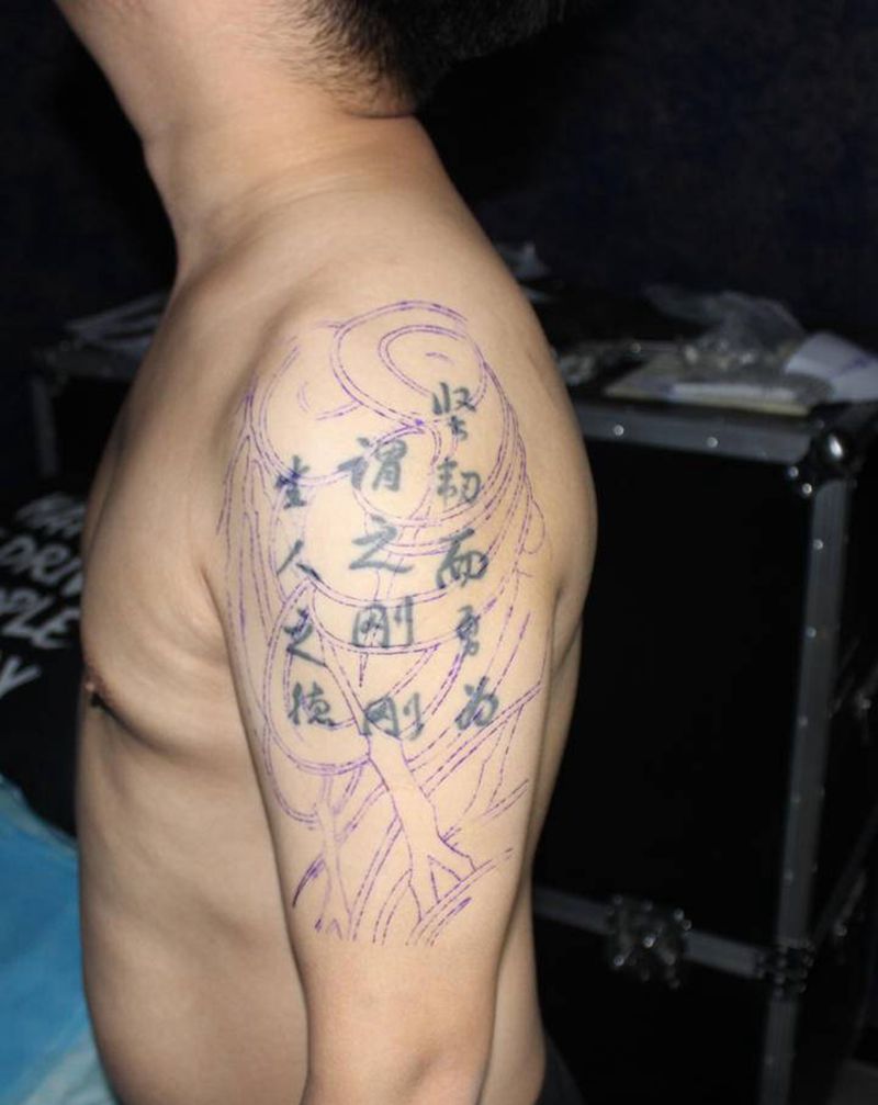 遮盖，未完纹身图片_手臂老传统新传统雷云日式遮盖纹身图案