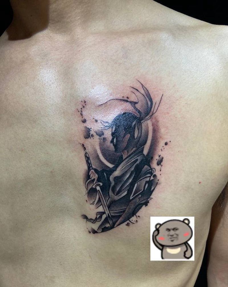武士纹身图片_胸部纹身图案