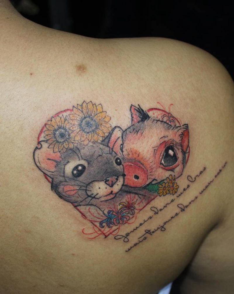 生肖鼠猪纹身图片_肩部背部新传统New School鼠猪生肖纹身图案