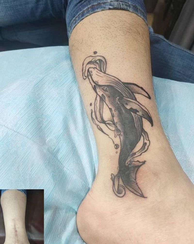 鱼纹身图片_腿部脚部纹身图案