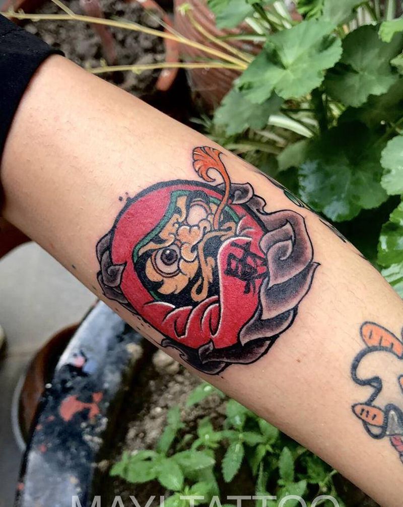 达摩蛋纹身图片_手部手臂老传统新传统拼接日式招财纹身图案