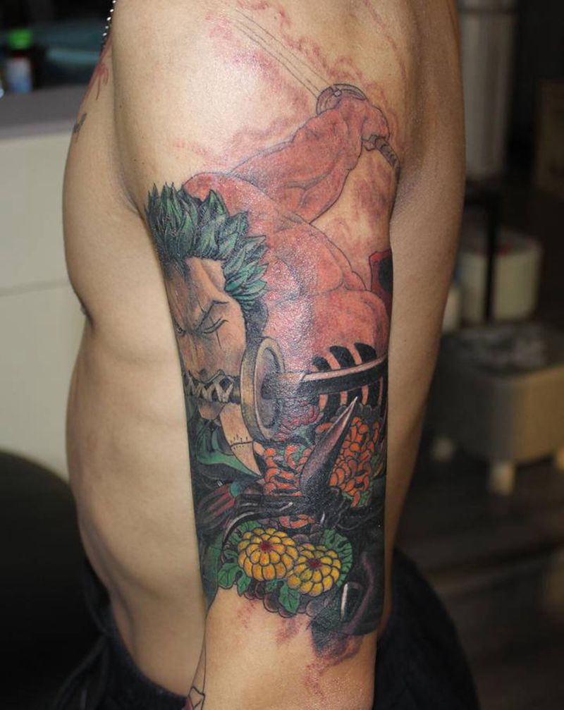 索隆纹身图片_手臂新传统欧美写实索隆动漫写实纹身图案