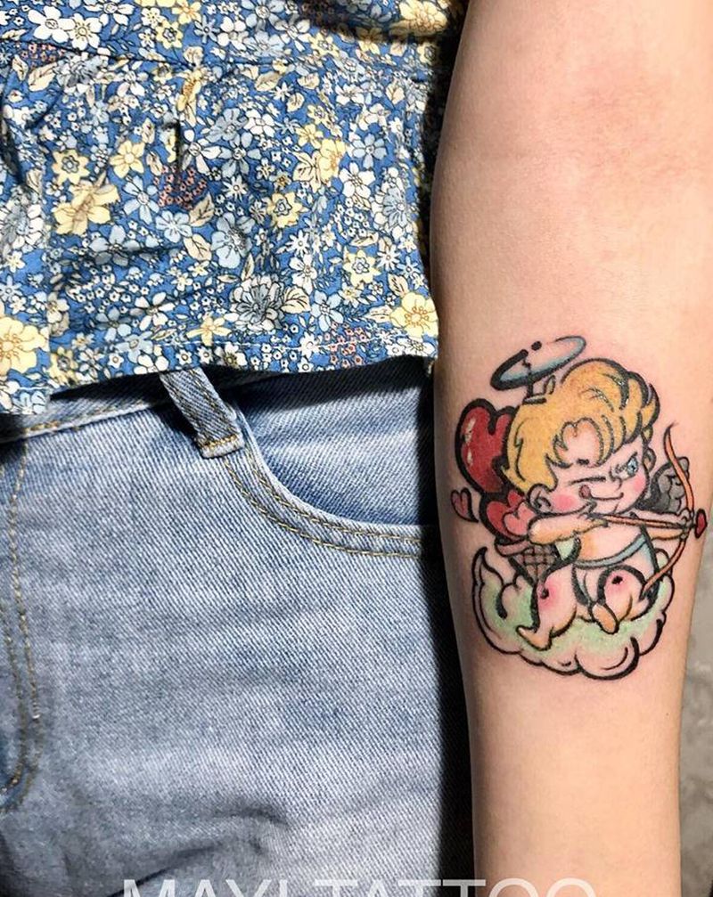 丘比特纹身图片_手臂Old SchoolNew School丘比特拼接纹身图案