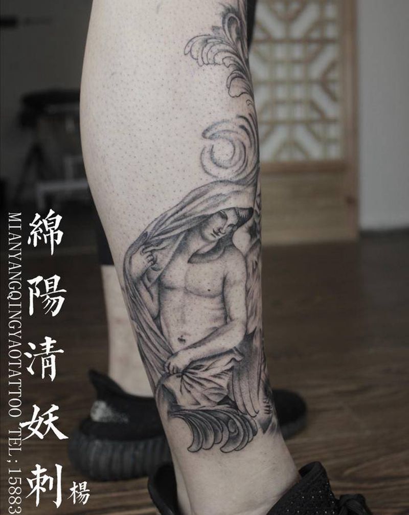 包小腿天使纹身，这是一个让我加纹身图片_腿部脚部老传统欧美写实纹身图案