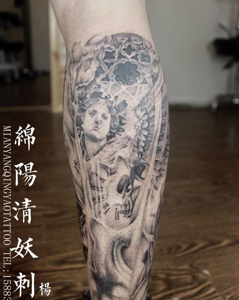 天使纹身图片_臀部背部纹身图案