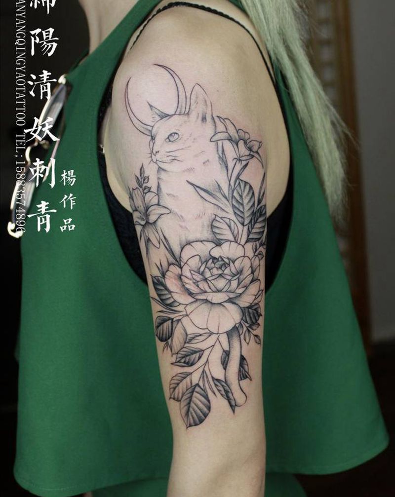 纹身位置：大臂 刺青图案：花臂纹身图片_手臂欧美写实老传统纹身图案