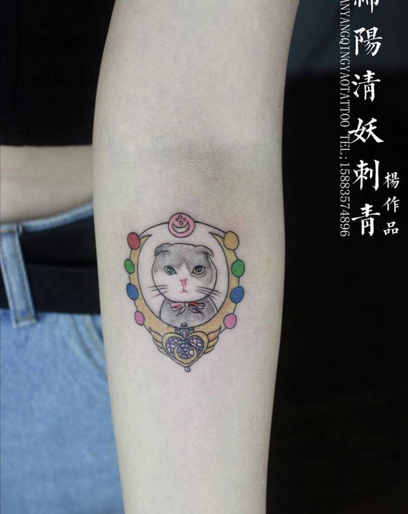猫纹身图片_手臂水彩纹身图案