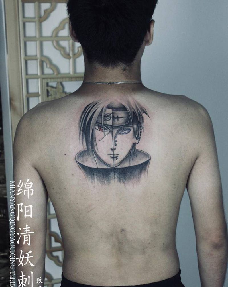 火影纹身图片_背部水彩纹身图案