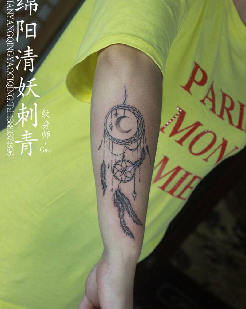 捕梦网纹身图片_手臂水彩纹身图案