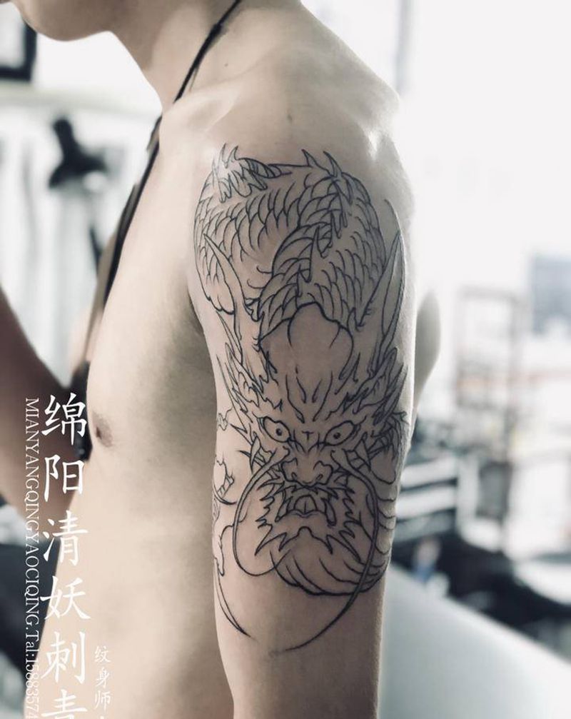 龙纹身图片_手臂新传统纹身图案