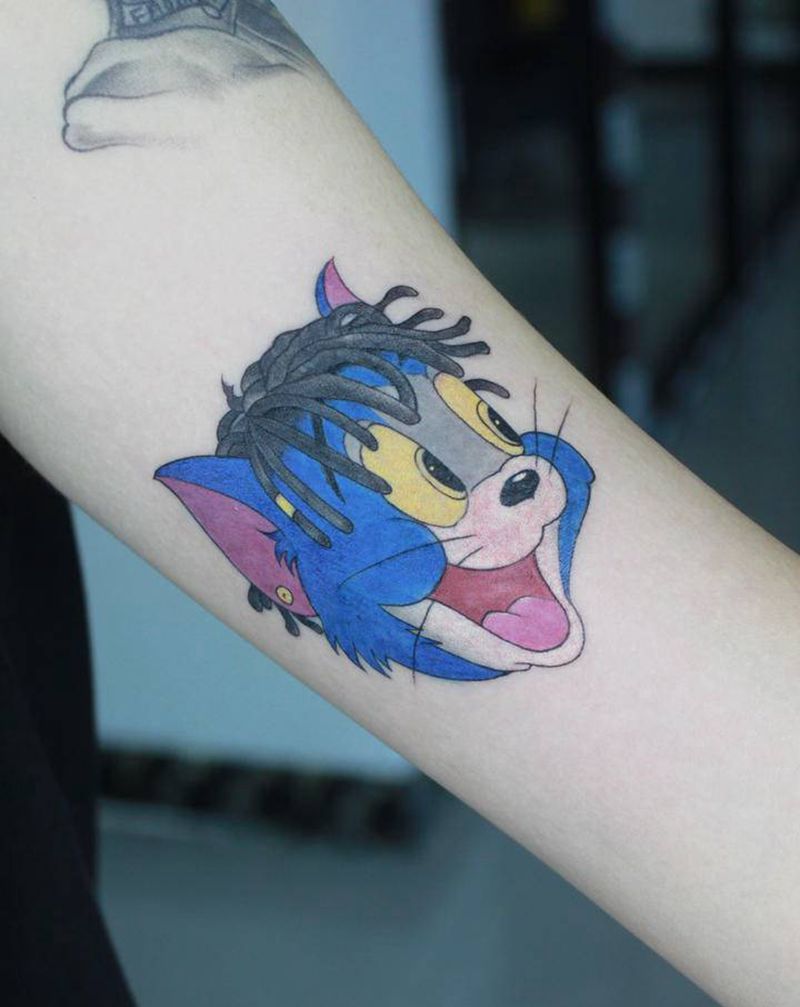 汤姆猫纹身图片_手臂水彩纹身图案