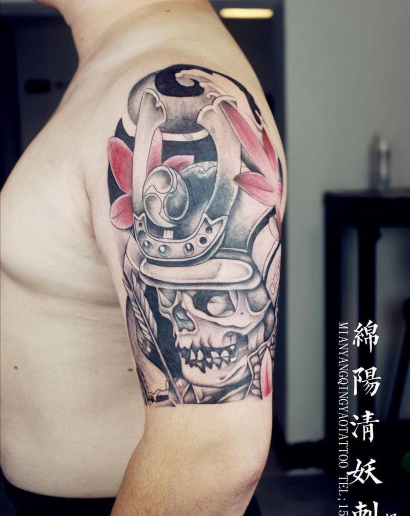 日本武士纹身图片_手臂水彩纹身图案