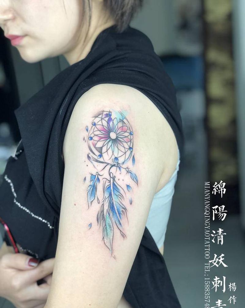 捕梦网纹身图片_背部腰部纹身图案