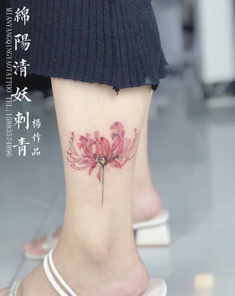 脚裸彼岸花纹身纹身图片_背部腿部纹身图案