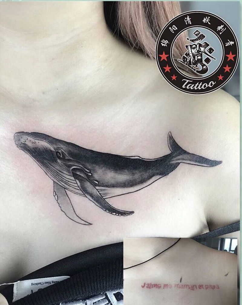 鲨鱼纹身图片_臀部背部纹身图案