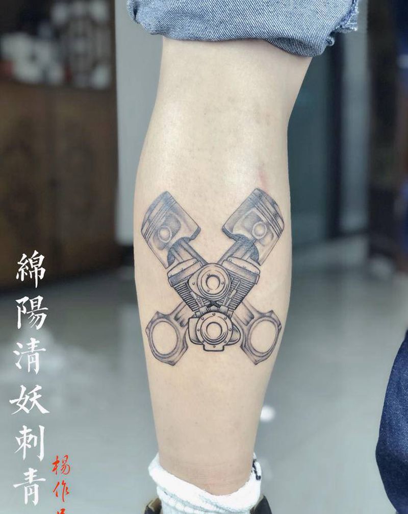 摩托发动机纹身图片_颈部肩部纹身图案
