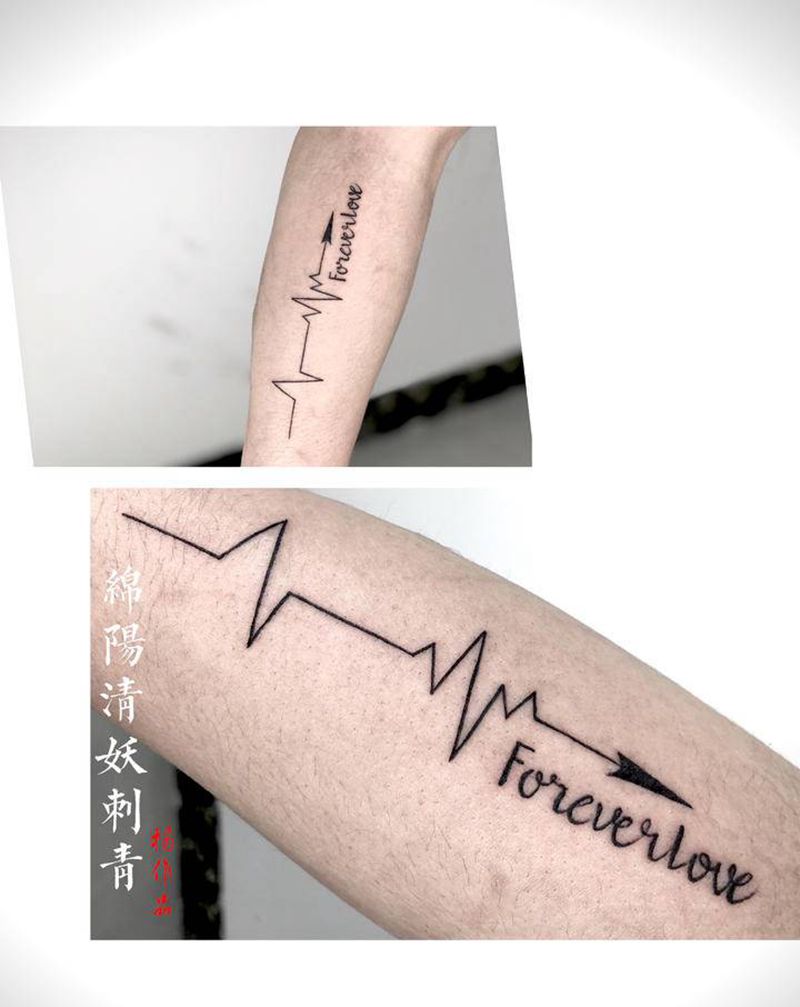 心电图纹身图片_腹部胸部纹身图案