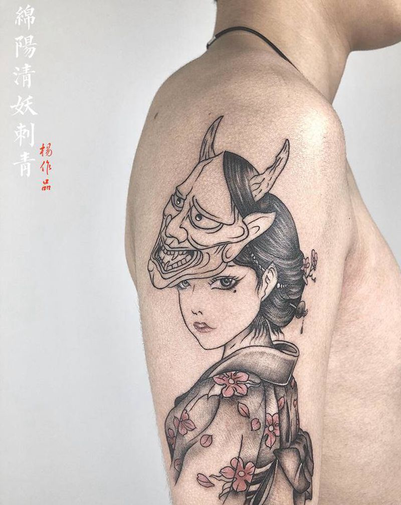 艺伎纹身图片_肩部纹身图案
