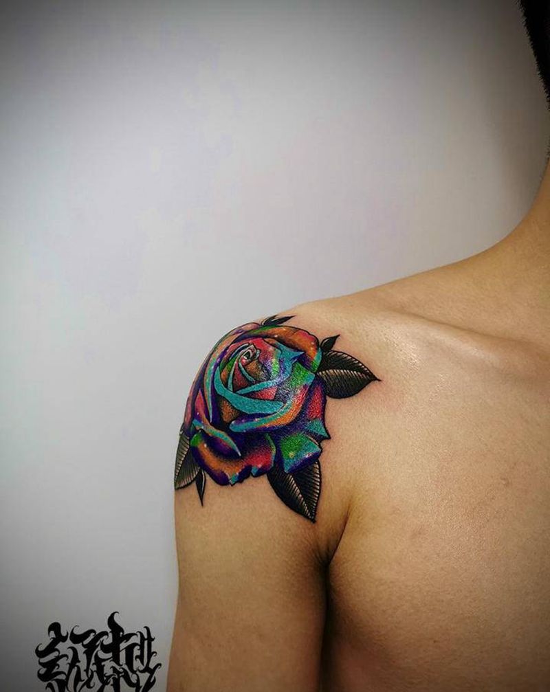 遮盖疤痕纹身图片_肩部New School纹身图案