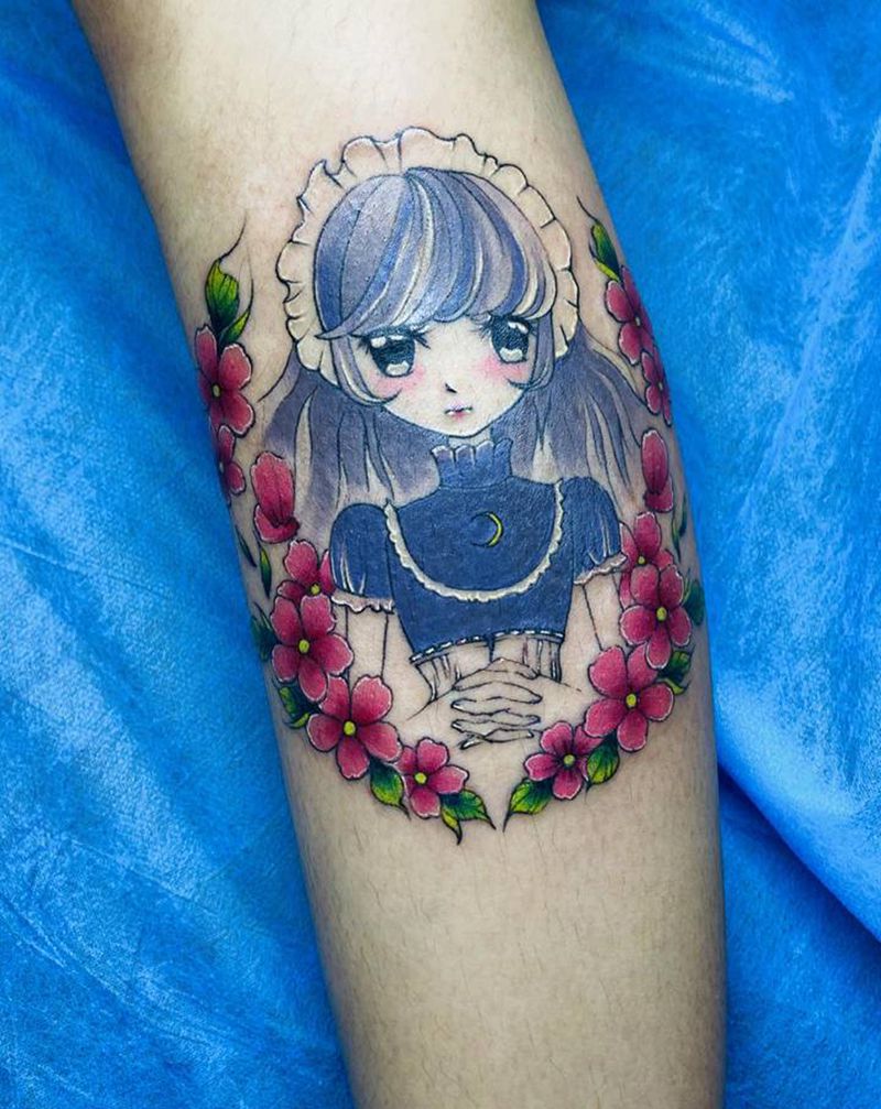 疤痕遮盖纹身图片_腿部New School纹身图案