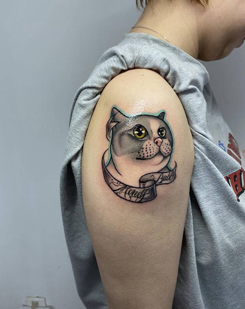 猫咪纹身图片_手臂New School纹身图案