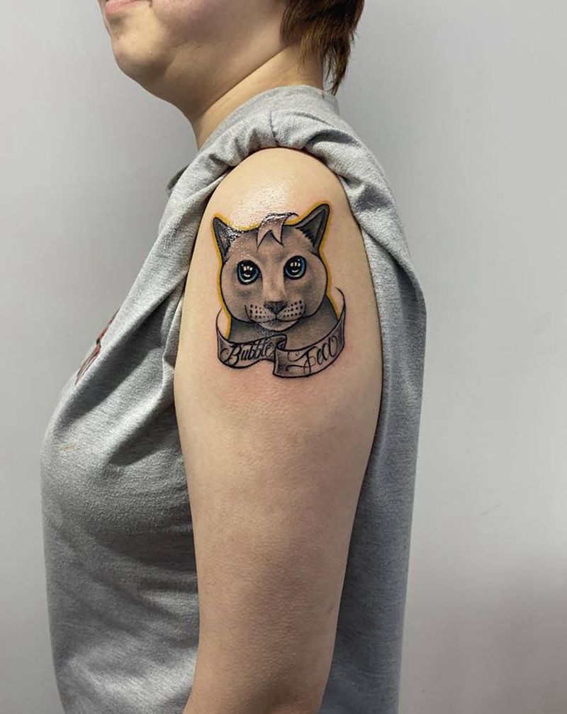 猫咪纹身图片_手臂New School纹身图案