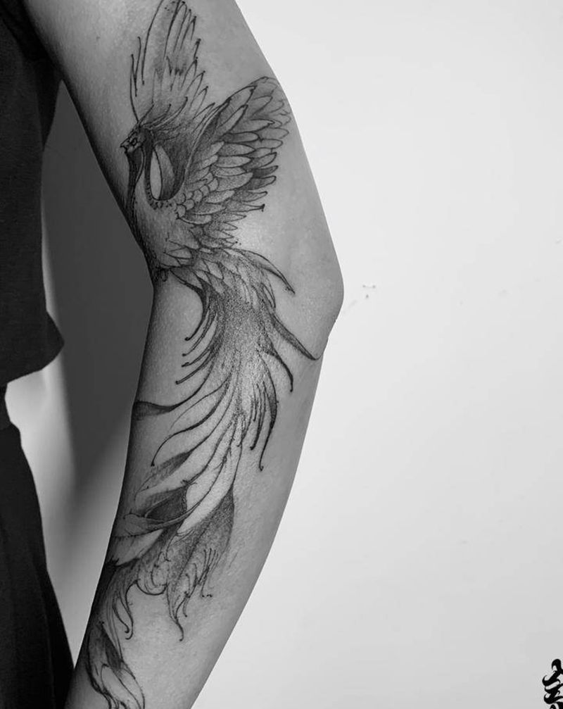 凤凰纹身图片_手臂新传统老传统纹身图案