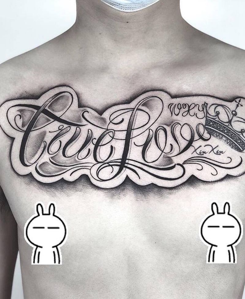 花体字纹身图片_腹部胸部纹身图案