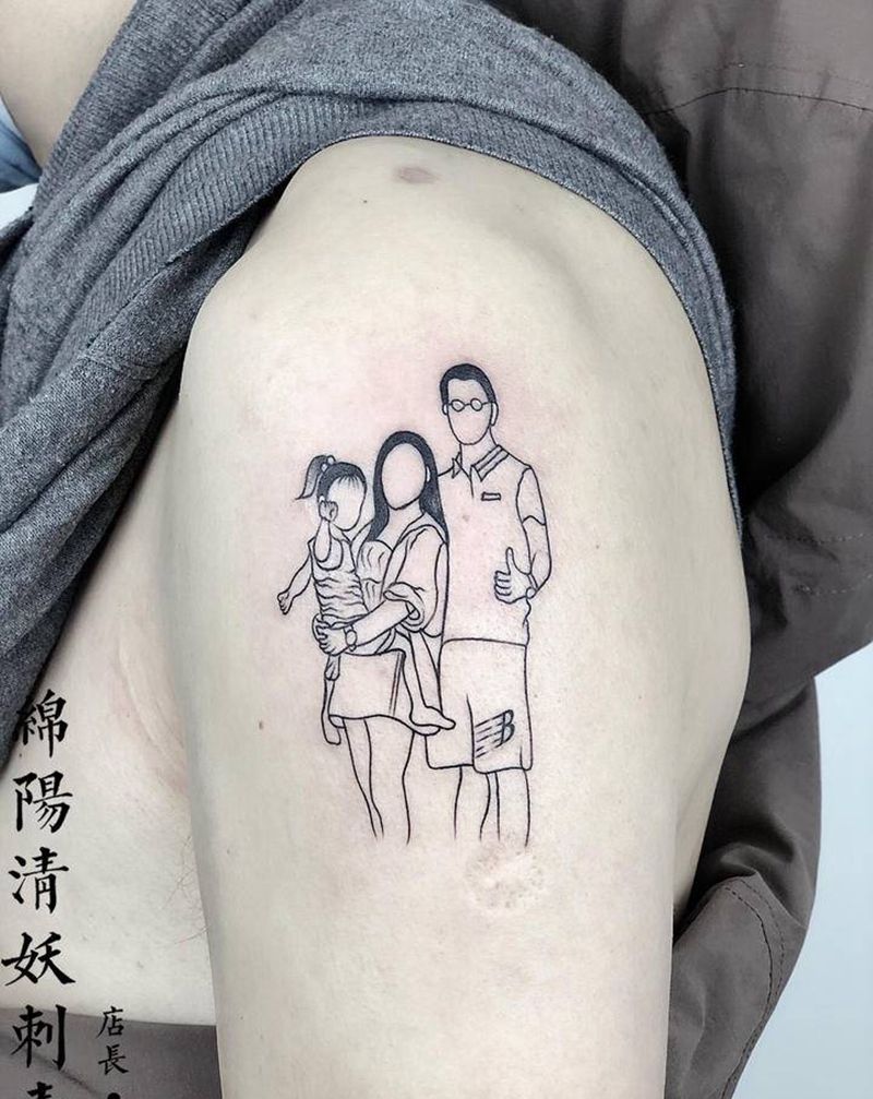 肖像轮廓纹身图片_胸部肩部纹身图案