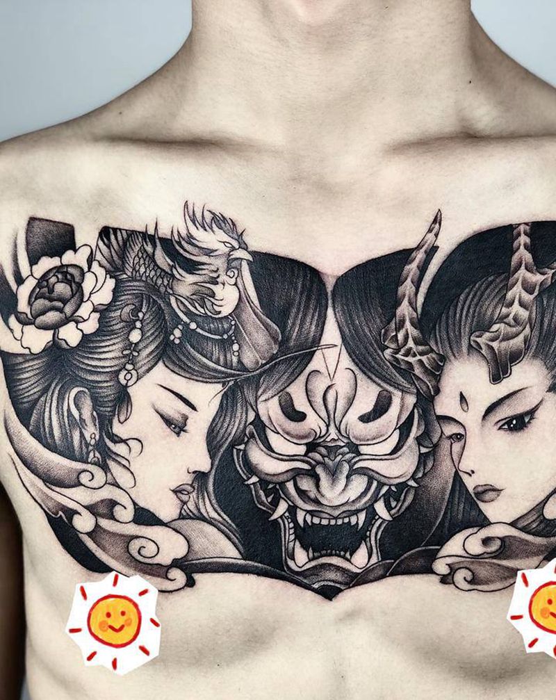 花胸般若纹身图片_肩部臀部纹身图案