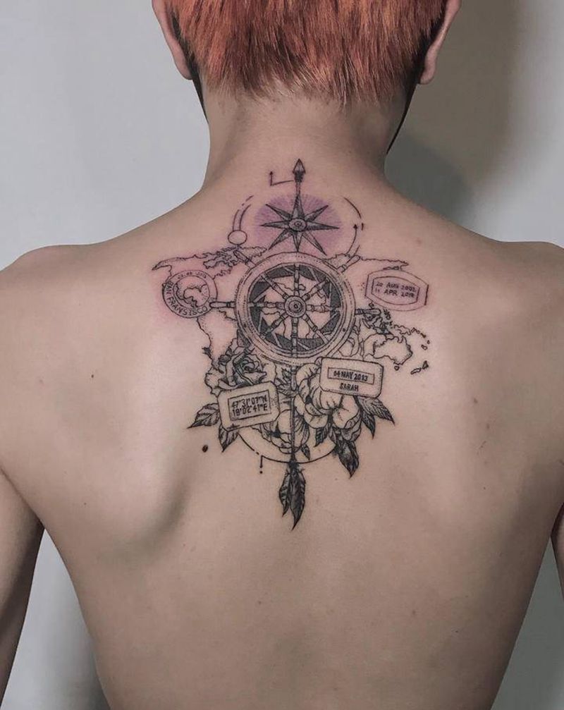 漂流纹身图片_背部几何纹身图案