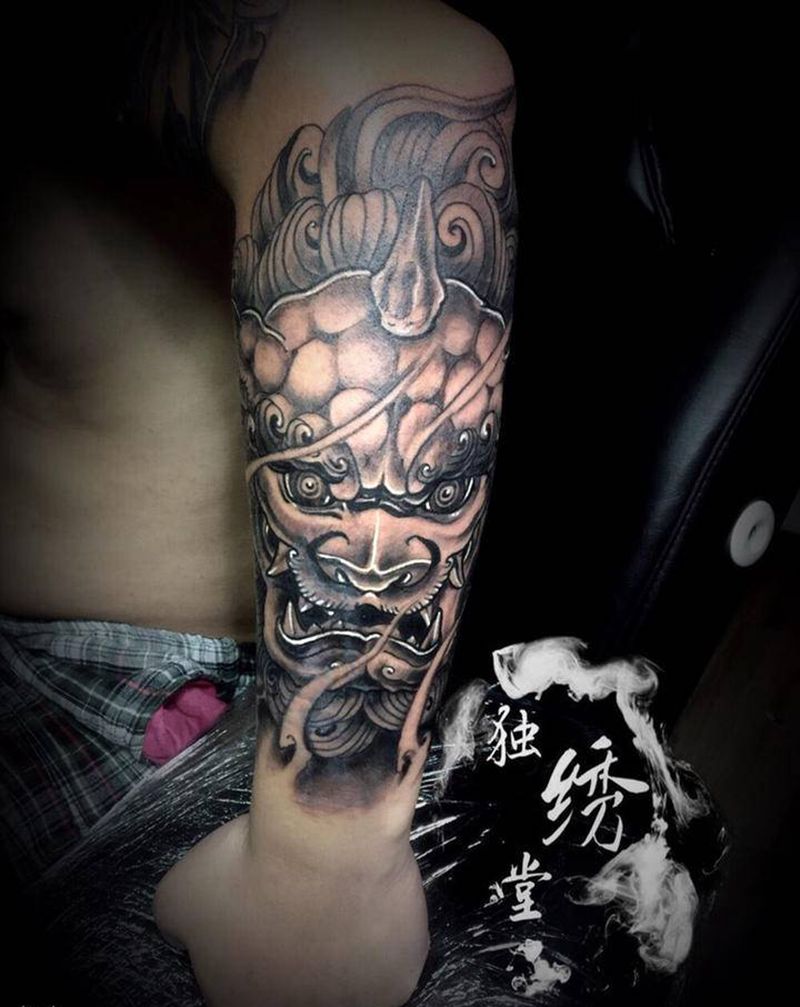 唐狮纹身图片_手臂纹身图案