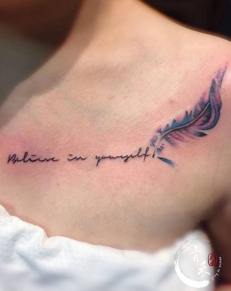 羽毛纹身图片_肩部纹身图案